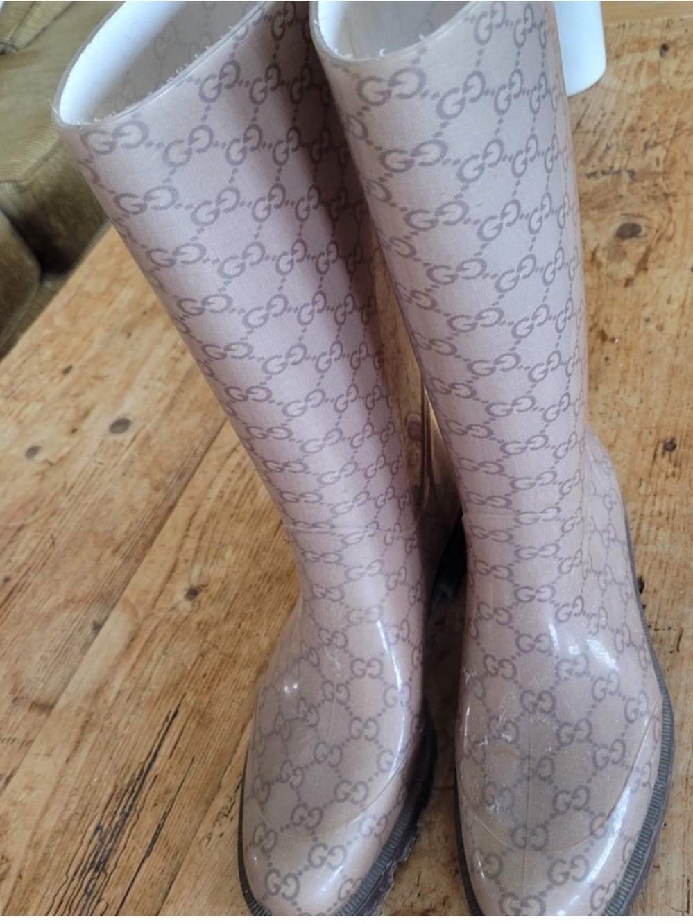 Gucci Beige Monogram Tall Rain Boots